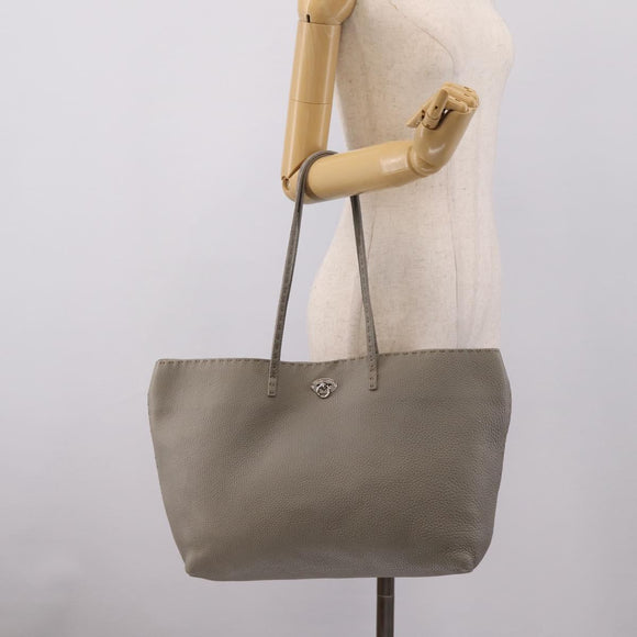 FENDI Celeria Carla Tote Bag Leather Gray Silver Auth 208022V