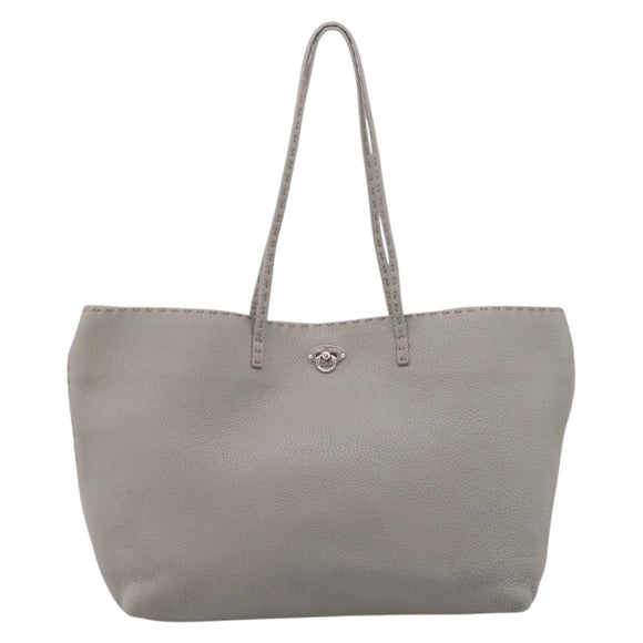 FENDI Celeria Carla Tote Bag Leather Gray Silver Auth 208022V