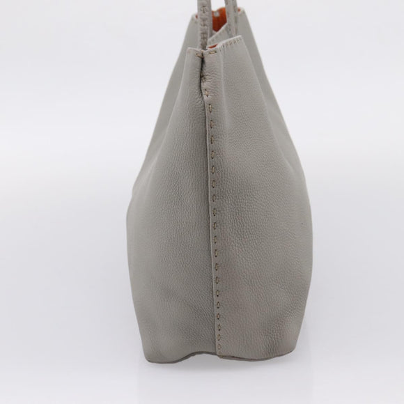 FENDI Celeria Carla Tote Bag Leather Gray Silver Auth 208022V