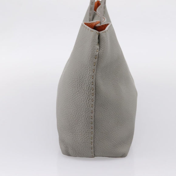 FENDI Celeria Carla Tote Bag Leather Gray Silver Auth 208022V