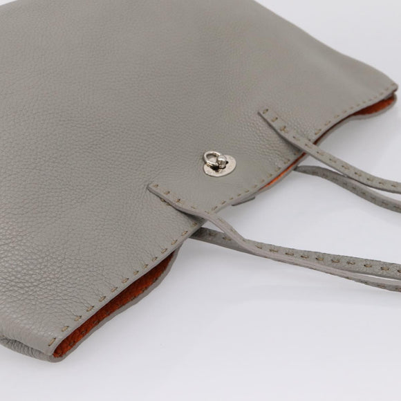 FENDI Celeria Carla Tote Bag Leather Gray Silver Auth 208022V