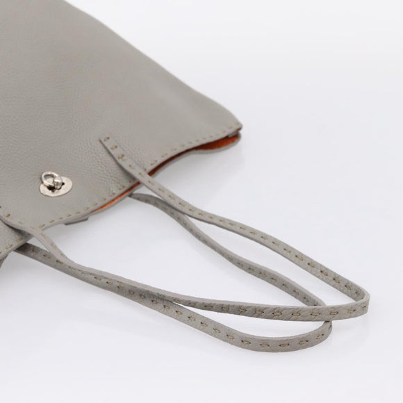 FENDI Celeria Carla Tote Bag Leather Gray Silver Auth 208022V