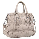 PRADA Gathered Hand Bag Leather 2way Gray Silver Auth 208024V-1