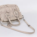 PRADA Gathered Hand Bag Leather 2way Gray Silver Auth 208024V-10