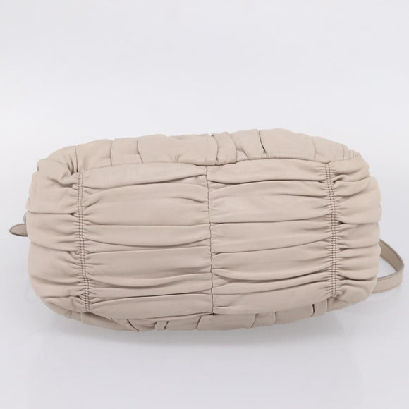 PRADA Gathered Hand Bag Leather 2way Gray Silver Auth 208024V