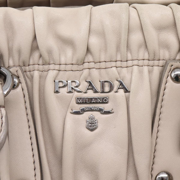 PRADA Gathered Hand Bag Leather 2way Gray Silver Auth 208024V