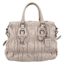 PRADA Gathered Hand Bag Leather 2way Gray Silver Auth 208024V-2