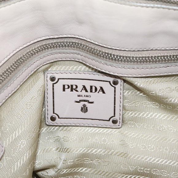 PRADA Gathered Hand Bag Leather 2way Gray Silver Auth 208024V