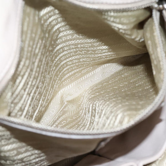 PRADA Gathered Hand Bag Leather 2way Gray Silver Auth 208024V