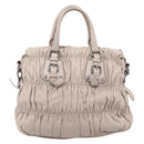 PRADA Gathered Hand Bag Leather 2way Gray Silver Auth 208024V-3