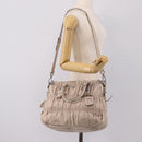 PRADA Gathered Hand Bag Leather 2way Gray Silver Auth 208024V-31
