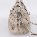 PRADA Gathered Hand Bag Leather 2way Gray Silver Auth 208024V-4