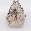 PRADA Gathered Hand Bag Leather 2way Gray Silver Auth 208024V-4