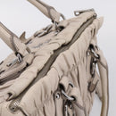 PRADA Gathered Hand Bag Leather 2way Gray Silver Auth 208024V-6