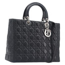 Christian Dior Canage Lady Dior Large Bag Lamb Skin 2way Black Auth 208025V-1