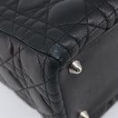 Christian Dior Canage Lady Dior Large Bag Lamb Skin 2way Black Auth 208025V-13