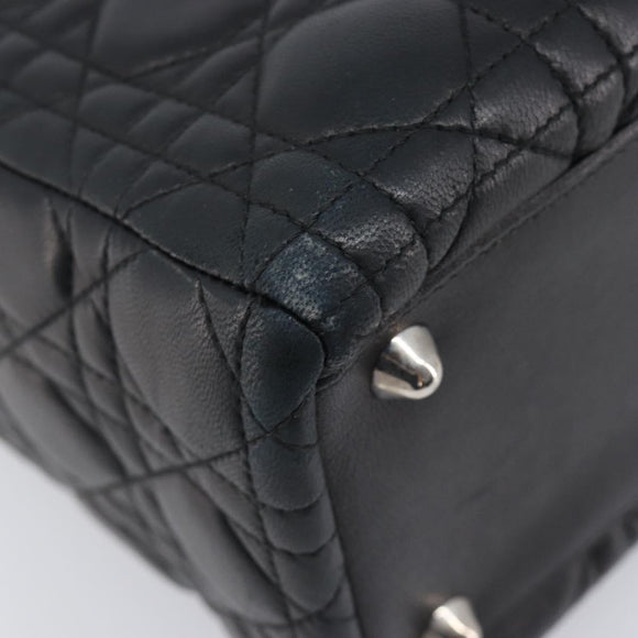Christian Dior Canage Lady Dior Large Bag Lamb Skin 2way Black Auth 208025V