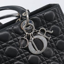 Christian Dior Canage Lady Dior Large Bag Lamb Skin 2way Black Auth 208025V-17