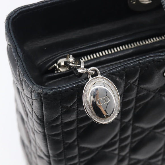 Christian Dior Canage Lady Dior Large Bag Lamb Skin 2way Black Auth 208025V