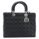 Christian Dior Canage Lady Dior Large Bag Lamb Skin 2way Black Auth 208025V-2