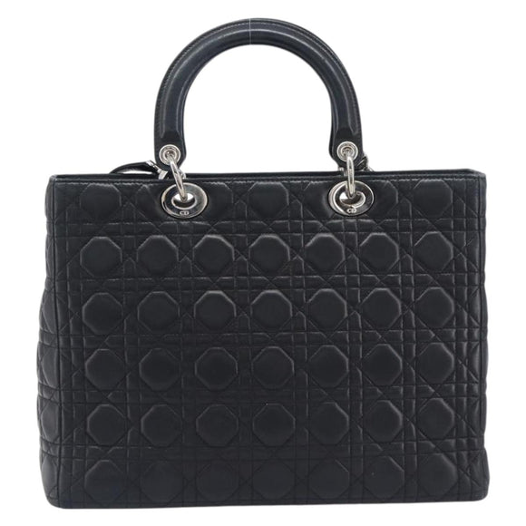 Christian Dior Canage Lady Dior Large Bag Lamb Skin 2way Black Auth 208025V