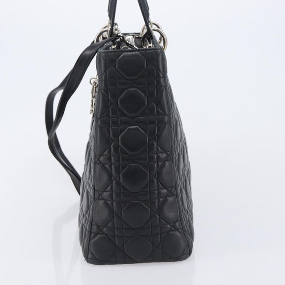 Christian Dior Canage Lady Dior Large Bag Lamb Skin 2way Black Auth 208025V