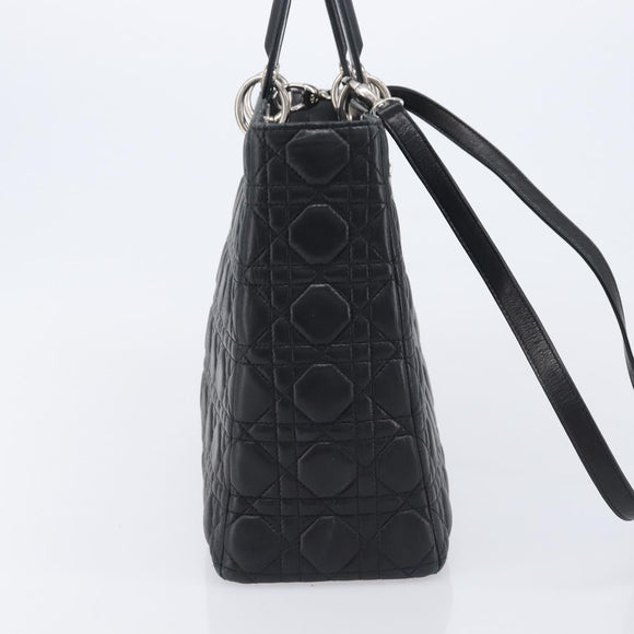 Christian Dior Canage Lady Dior Large Bag Lamb Skin 2way Black Auth 208025V