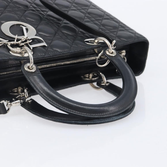 Christian Dior Canage Lady Dior Large Bag Lamb Skin 2way Black Auth 208025V