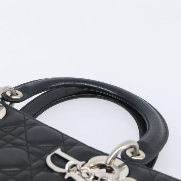 Christian Dior Canage Lady Dior Large Bag Lamb Skin 2way Black Auth 208025V