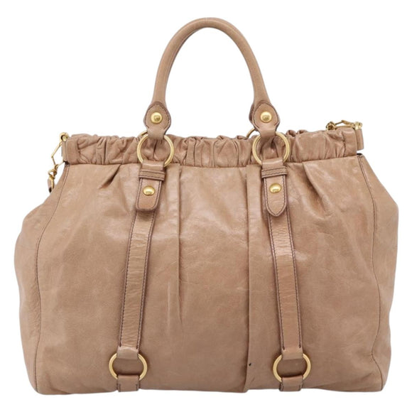 Miu Miu Hand Bag Vitellolux 2way Pink Gold Auth 208029A