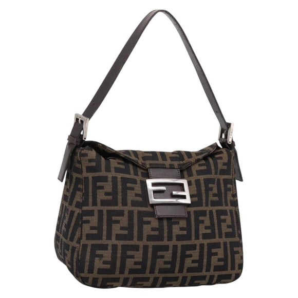 FENDI Zucca Canvas Mamma Baguette Shoulder Bag Brown Black 264260 Auth 208030