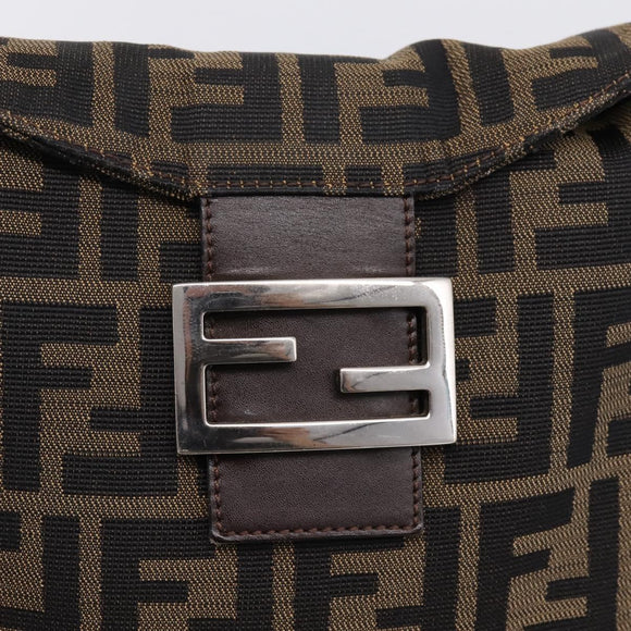 FENDI Zucca Canvas Mamma Baguette Shoulder Bag Brown Black 264260 Auth 208030
