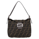 FENDI Zucca Canvas Mamma Baguette Shoulder Bag Brown Black 264260 Auth 208030-2