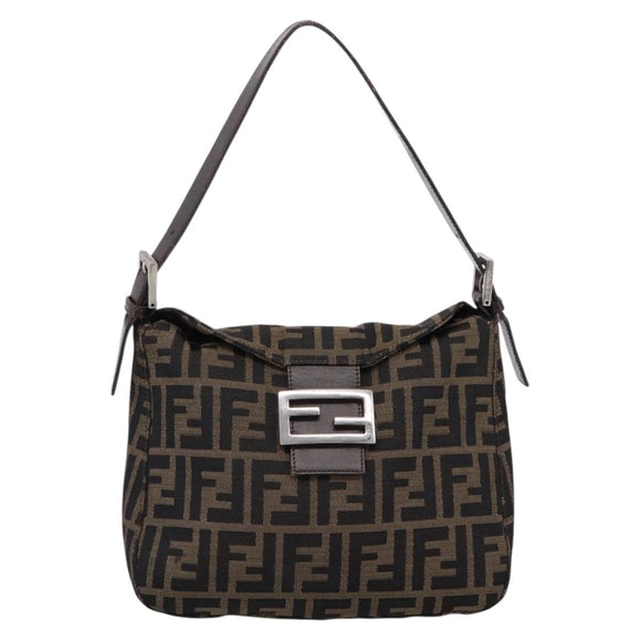 FENDI Zucca Canvas Mamma Baguette Shoulder Bag Brown Black 264260 Auth 208030