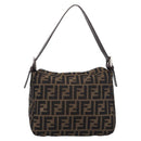 FENDI Zucca Canvas Mamma Baguette Shoulder Bag Brown Black 264260 Auth 208030-3