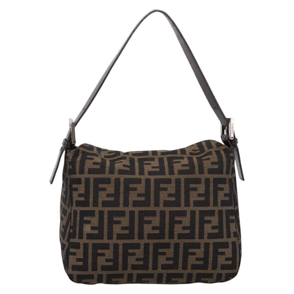 FENDI Zucca Canvas Mamma Baguette Shoulder Bag Brown Black 264260 Auth 208030
