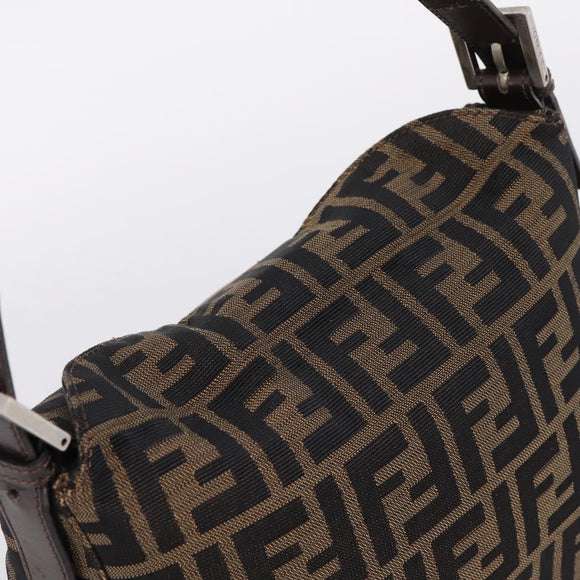 FENDI Zucca Canvas Mamma Baguette Shoulder Bag Brown Black 264260 Auth 208030