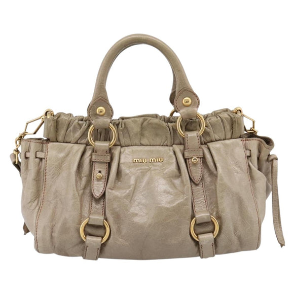 Miu Miu Hand Bag Vitellolux 2way Beige Gold Auth 208033A