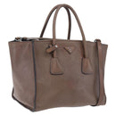PRADA Hand Bag Leather 2way Brown Silver Auth 208035-1