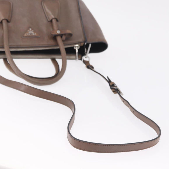 PRADA Hand Bag Leather 2way Brown Silver Auth 208035
