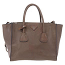 PRADA Hand Bag Leather 2way Brown Silver Auth 208035-2