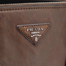 PRADA Hand Bag Leather 2way Brown Silver Auth 208035-20