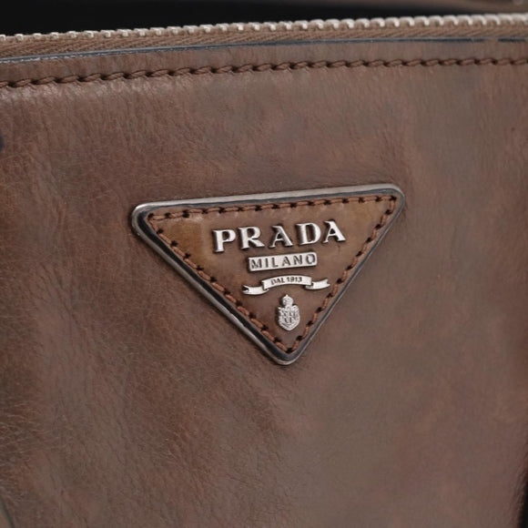 PRADA Hand Bag Leather 2way Brown Silver Auth 208035