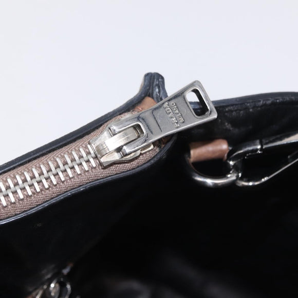 PRADA Hand Bag Leather 2way Brown Silver Auth 208035