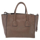 PRADA Hand Bag Leather 2way Brown Silver Auth 208035-3