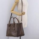 PRADA Hand Bag Leather 2way Brown Silver Auth 208035-30