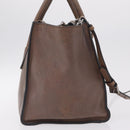 PRADA Hand Bag Leather 2way Brown Silver Auth 208035-5