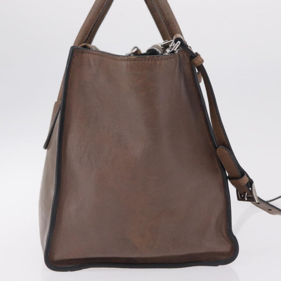PRADA Hand Bag Leather 2way Brown Silver Auth 208035