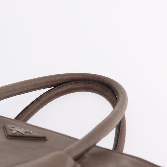 PRADA Hand Bag Leather 2way Brown Silver Auth 208035
