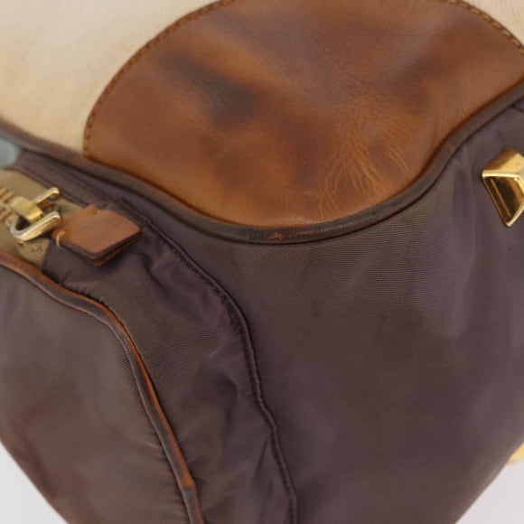 PRADA Tote Bag Canvas Beige Gold Auth 208037